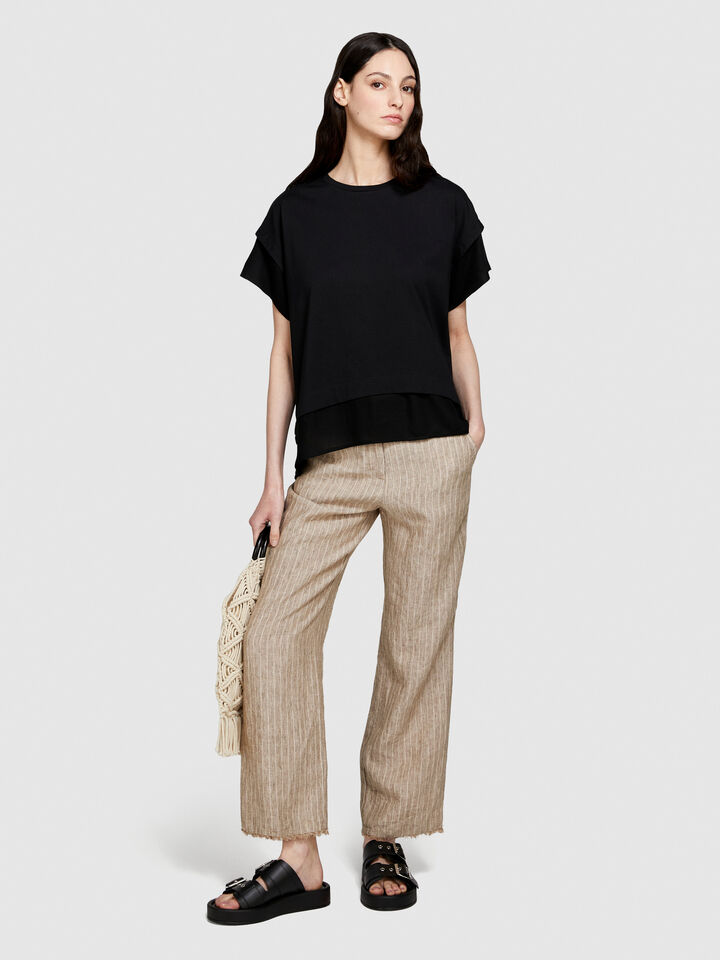 T-shirt with frill - women's short sleeve t-shirts - Black | Sisley image number 1